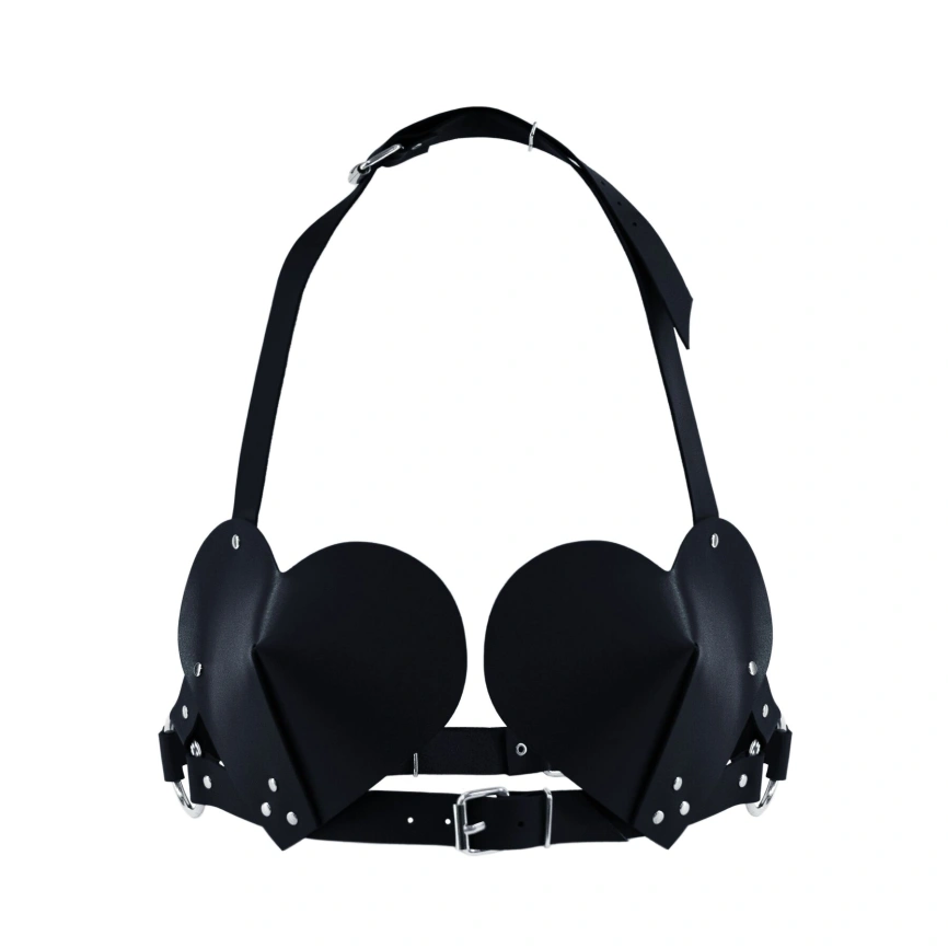 Лиф Сердце из натуральной кожи Feral Feelings - Hearts Bra Black фото 1