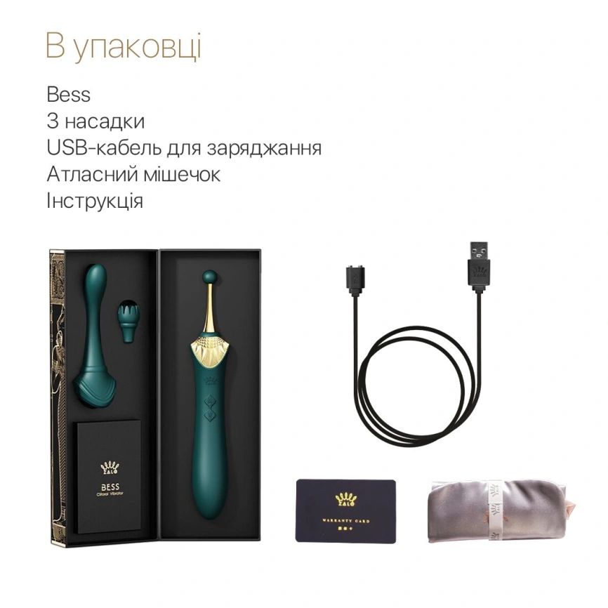 Вагинально-клиторальный вибратор Zalo — Bess Turquoise Green, многофункциональный с насадками фото 15