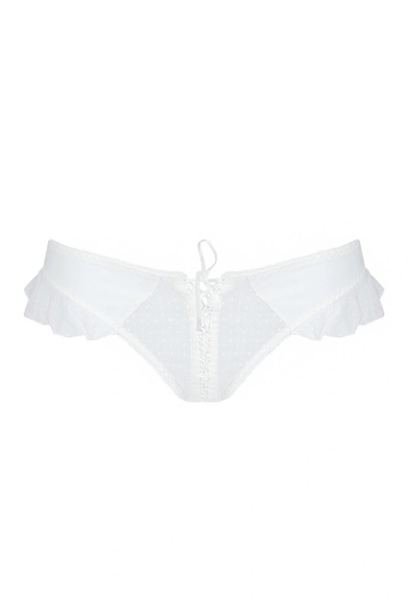 Трусики в горошек, с рюшами и шнуровкой Passion FATIN THONG L/XL, white фото 5