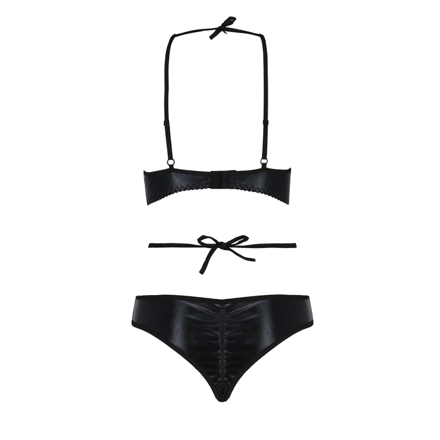 Комплект белья Passion Exclusive NAVEL SET S/M, black, трусики и лиф с элементами под латекс фото 6