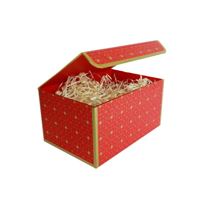 Подарочная коробка красная с золотым геометрическим рисунком, L — 25,3×18×13,5 см фото 2