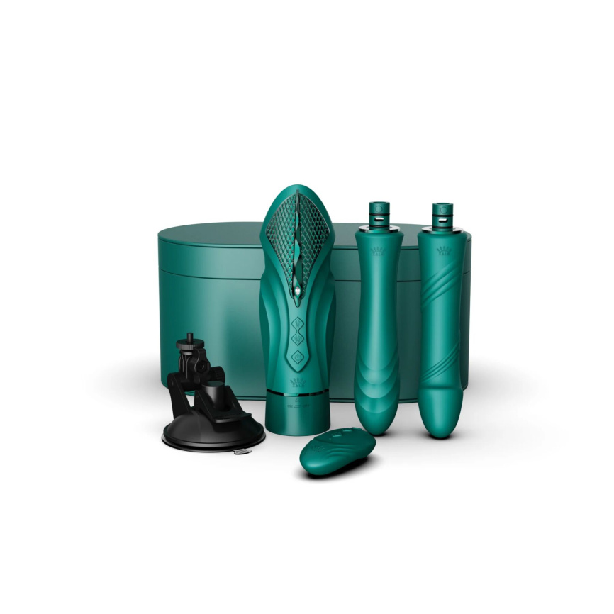 Компактна смарт секс-машина Zalo – Sesh Turquoise Green, 2 насадки, пульт ДК, кристал Swarovski фото 2
