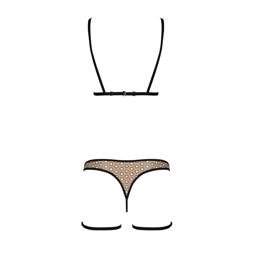 Эротический комплект нижнего белья Passion GABI SET XXL/XXXL beige, трусики с гартерами фото 11