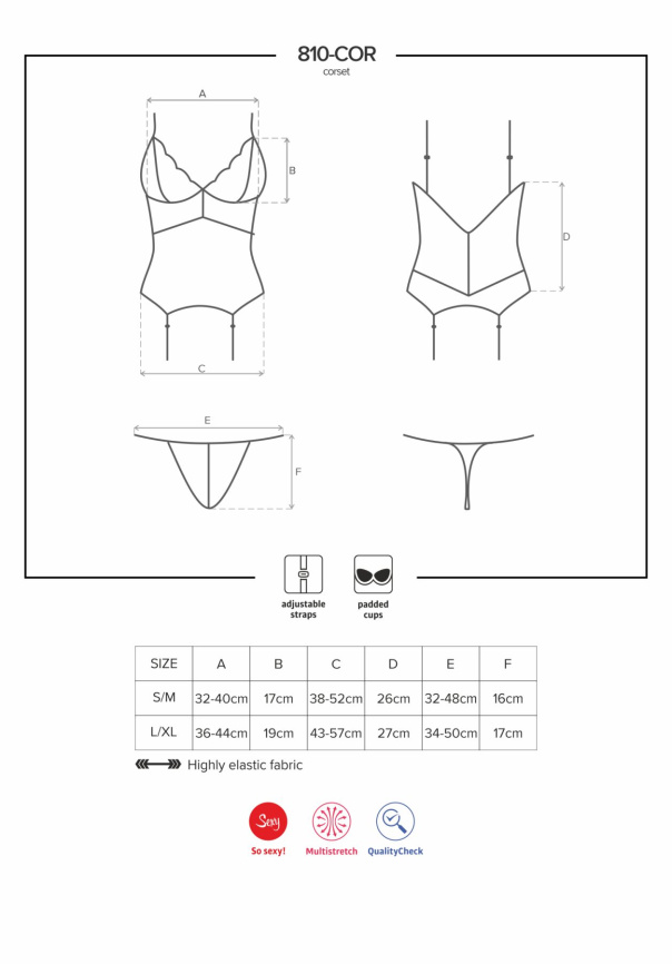 Сатиновий мереживний корсет Obsessive 810-COR-2 babydoll & thong S/M, білий, корсет, танга фото 7