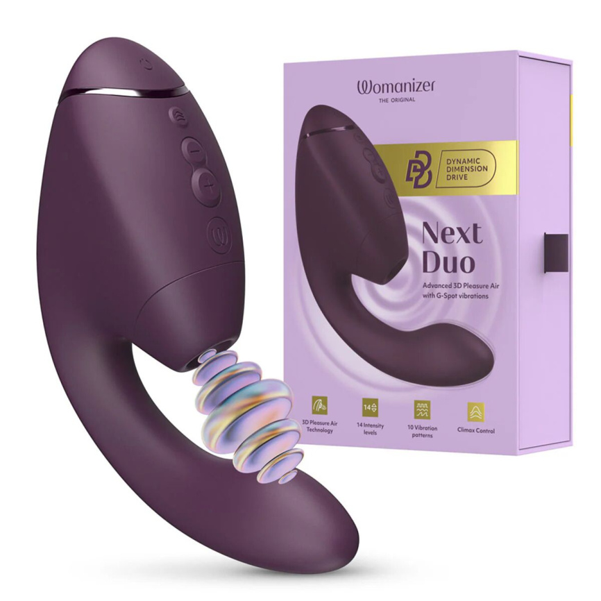 Подвійний вакуумний кліторальний стимулятор з вібрацією Womanizer Next Duo - Dark Purple фото 13