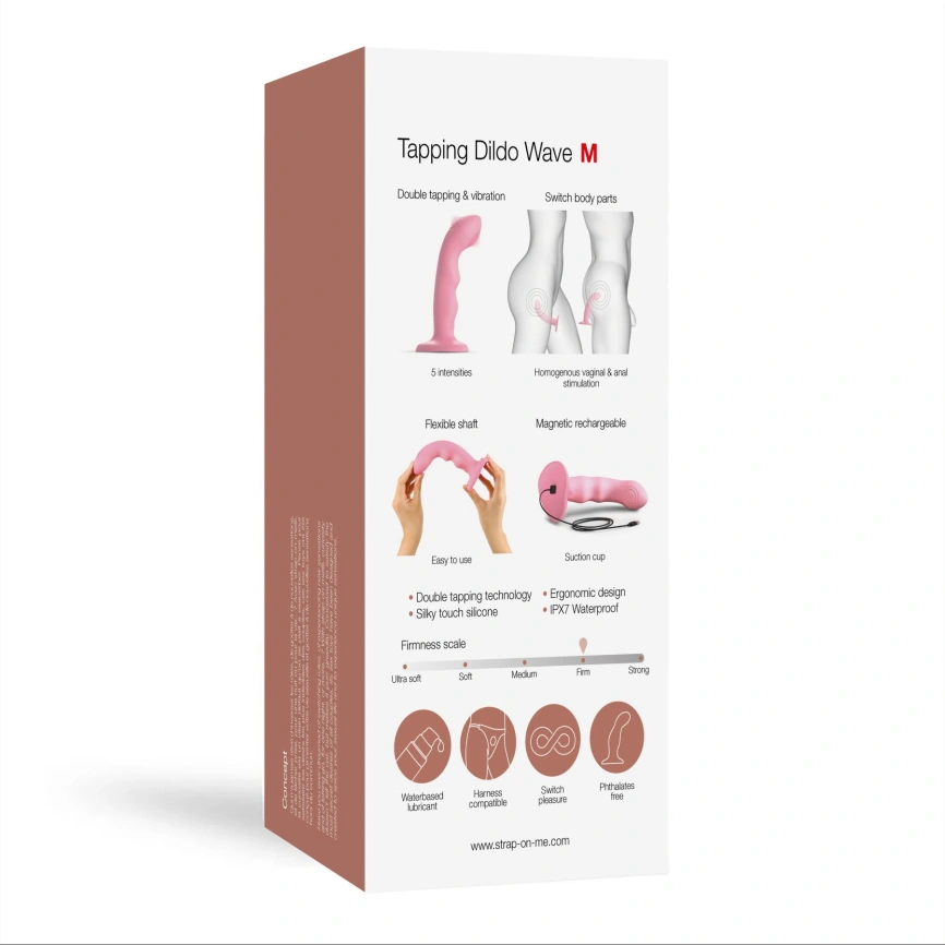 Насадка для страпона с двойной точечной пульсацией Strap-On-Me TAPPING DILDO WAVE – CORAL PINK, М фото 6
