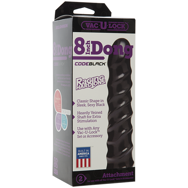 Дилдо Doc Johnson CodeBlack - 8 Inch Raging Vac-U-Lock із стимулювальним рельєфом, діаметр 3,8 см фото 2