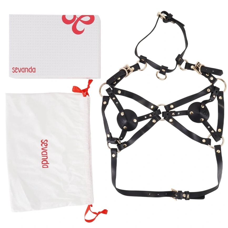 Портупея на грудь LOCKINK SEVANDA Queen Chest Harness with Removable Bra, черная, со съемными пэстис фото 8