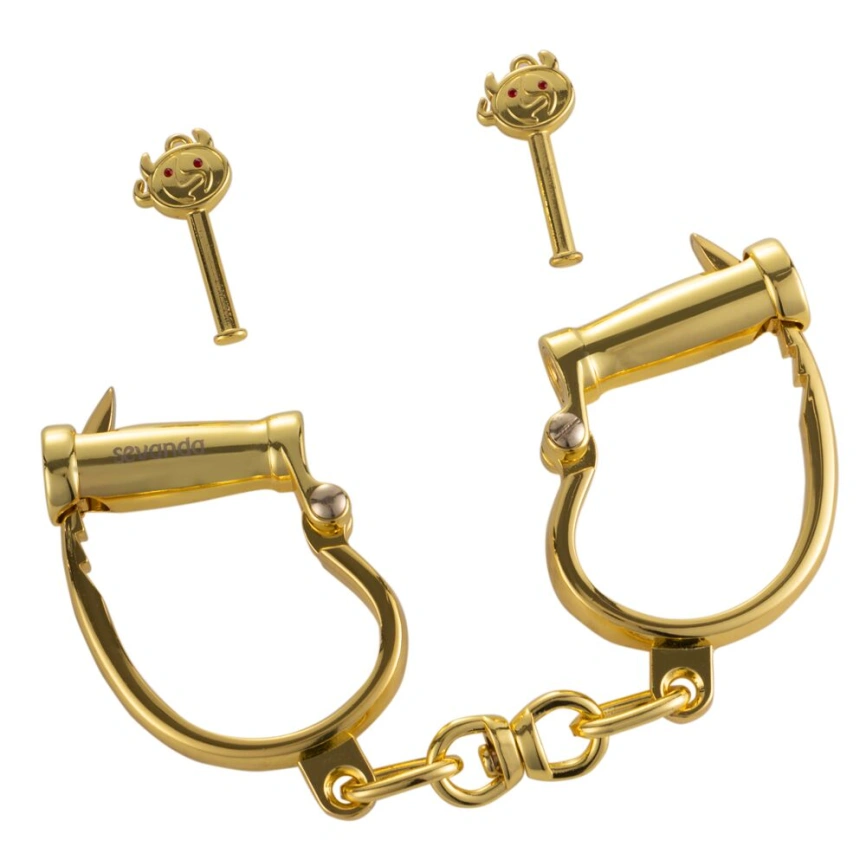 Наручники LOCKINK Love-slave Handcuffs, золотистые, металлические, в форме стремян фото 1