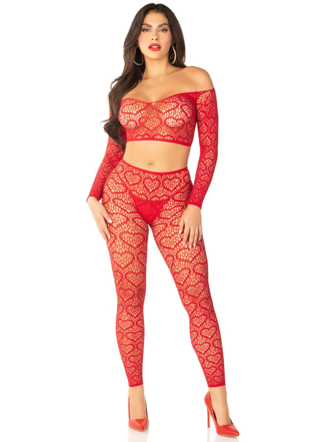 Комплект топ і легінси Leg Avenue Off The Shoulder, One Size, Red, довгий рукав фото 5