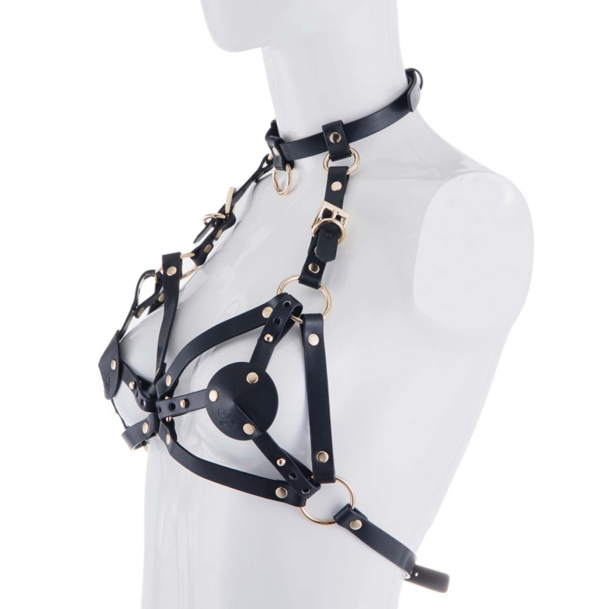 Портупея на грудь LOCKINK SEVANDA Queen Chest Harness with Removable Bra, чорна, зі знімними пестис фото 2