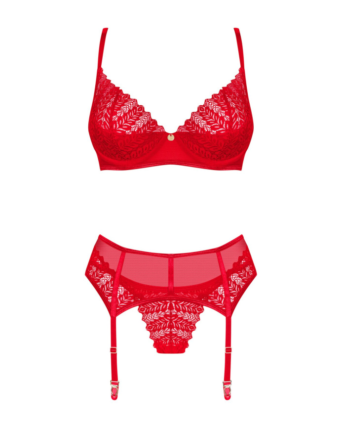 Комплект Obsessive Ingridia 3-pcs set XL/2XL, червоний, бюстгальтер, стрінги, пояс фото 3
