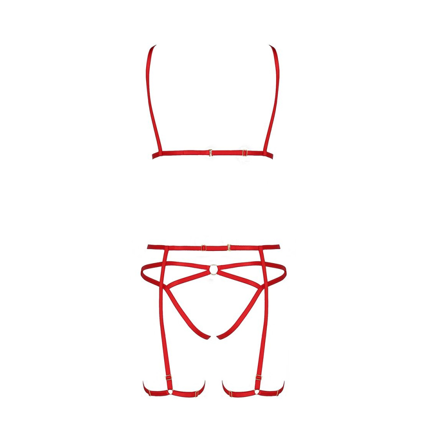 Комплект білизни Passion Exclusive MAGALI SET OpenBra XXL/XXXL, red, стрепи, ліф, трусики і пояс фото 5