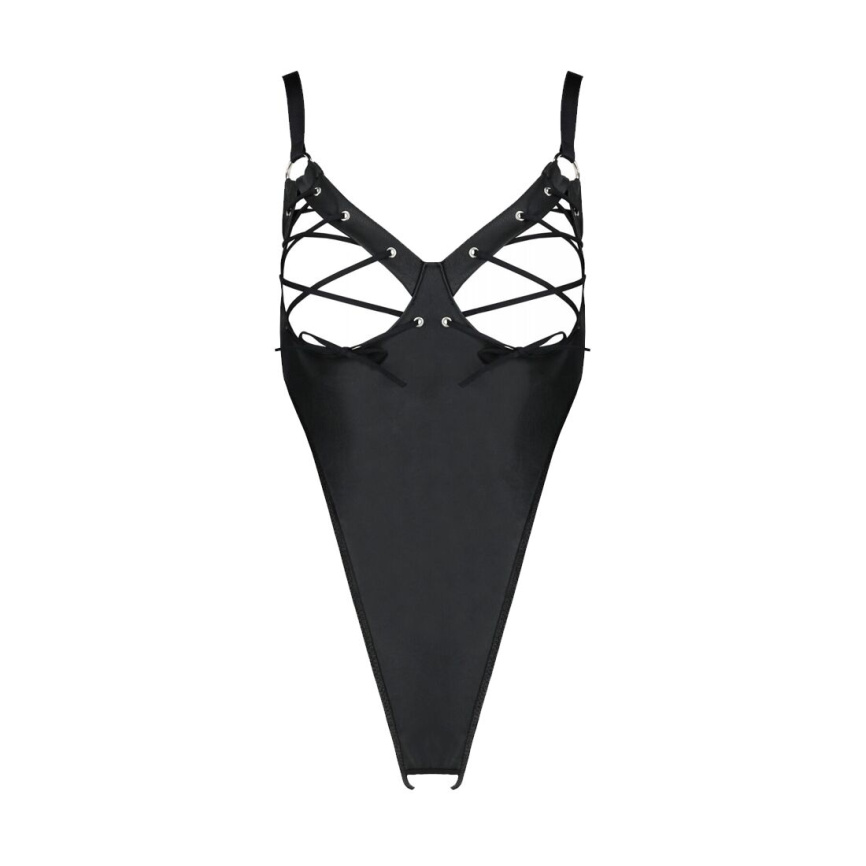 Боді з екошкіри Passion CELINE BODY 6XL/7XL black, з доступом, відкритий фото 7