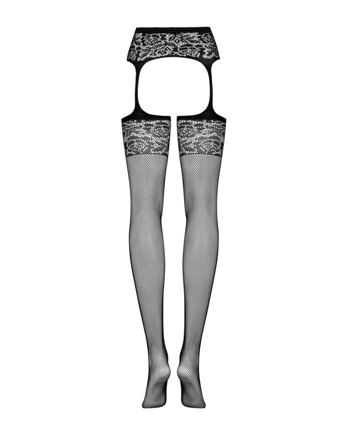 Сітчасті панчохи-стокінги з імітацією гартерів Obsessive Garter stockings S500S/M/L, чорні фото 5