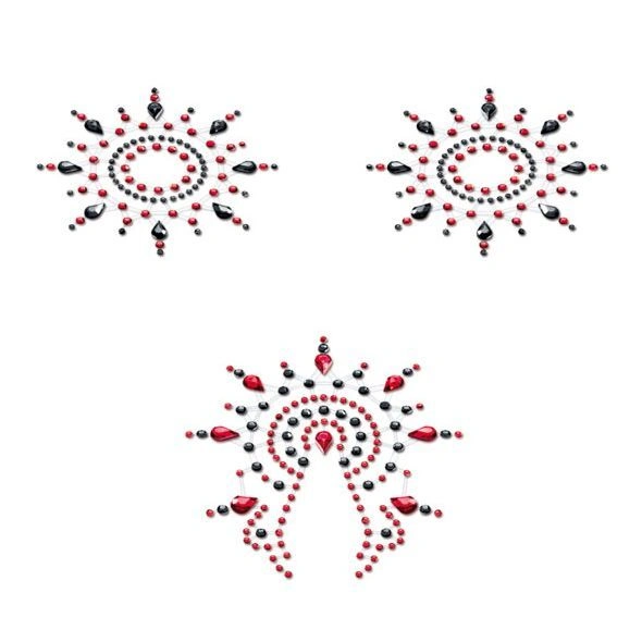 Пэстис из кристаллов Petits Joujoux Gloria set of 3 - Black/Red, украшение на грудь и вульву фото 1