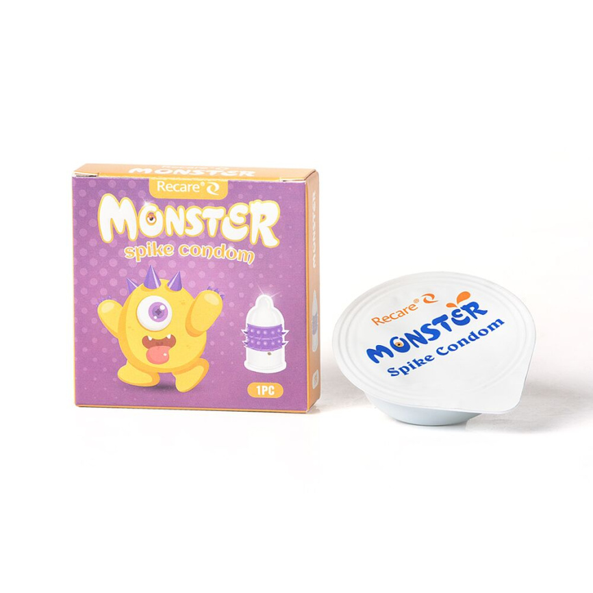 Насадка на член Recare Yellow Monster Spike Condom (презерватив з рядами пухирців та шипів) фото 3