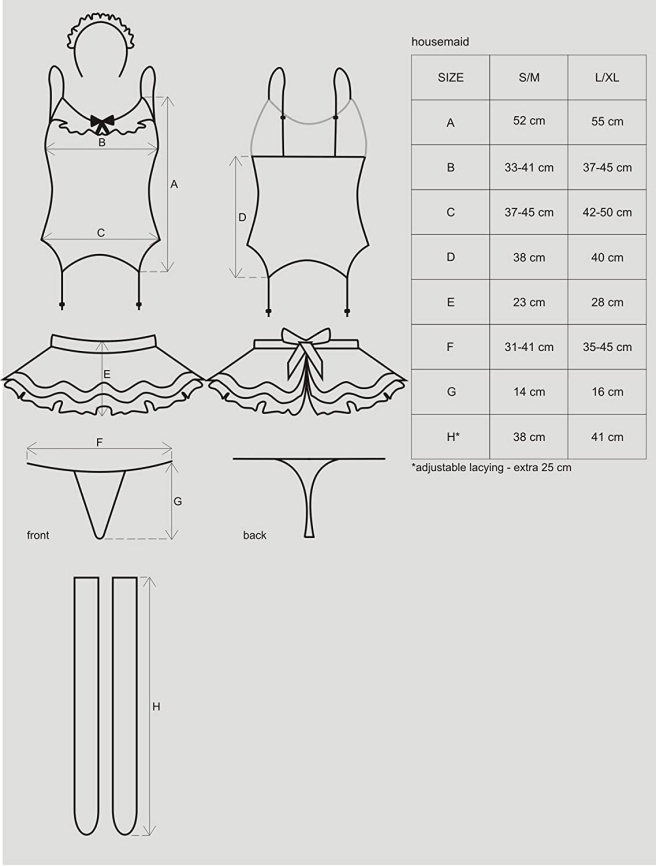 Еротичний костюм покоївки зі спідницею Obsessive Housemaid 5 pcs costume S/M, black, топ, спідниця, стринги, пов'язка на голову, п фото 5