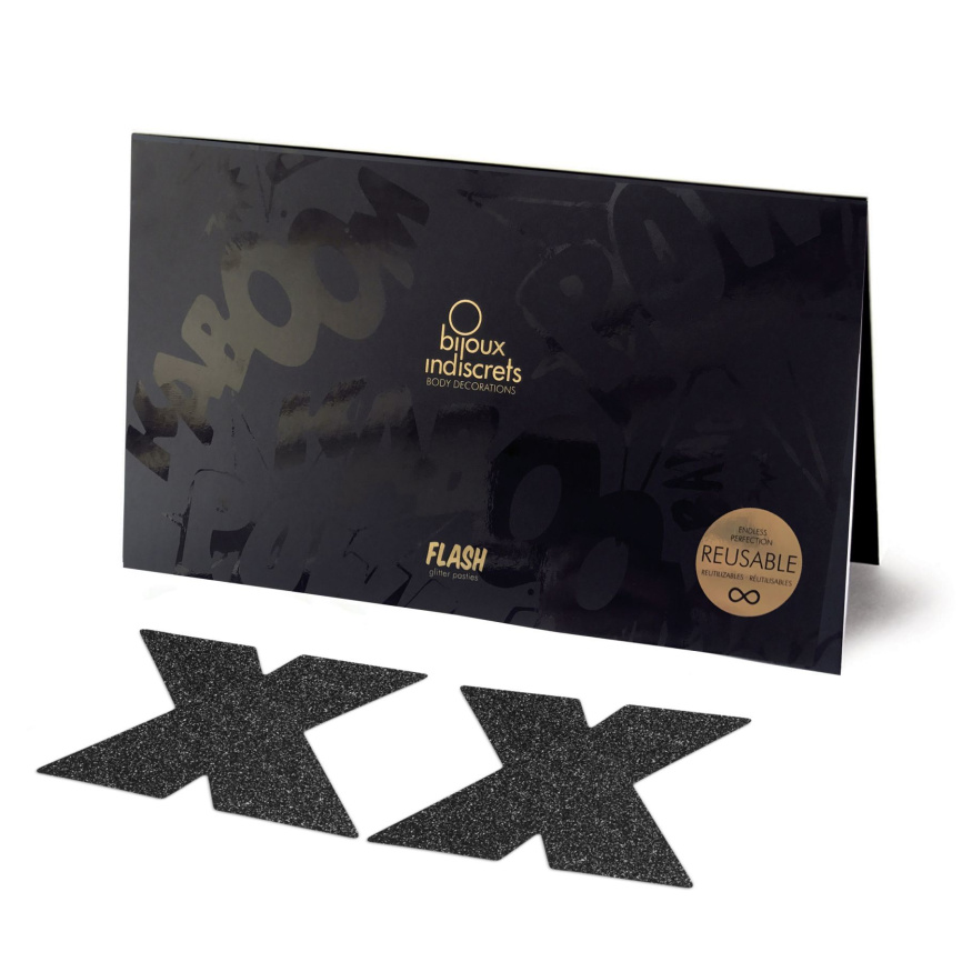 Пестіс стікіні Bijoux Indiscrets Flash Cross Black, наліпки на соски фото 1