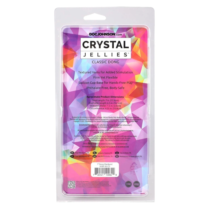 Дилдо Doc Johnson Crystal Jellies - 7 Inch Сlassic Dong - Rainbow фото 6