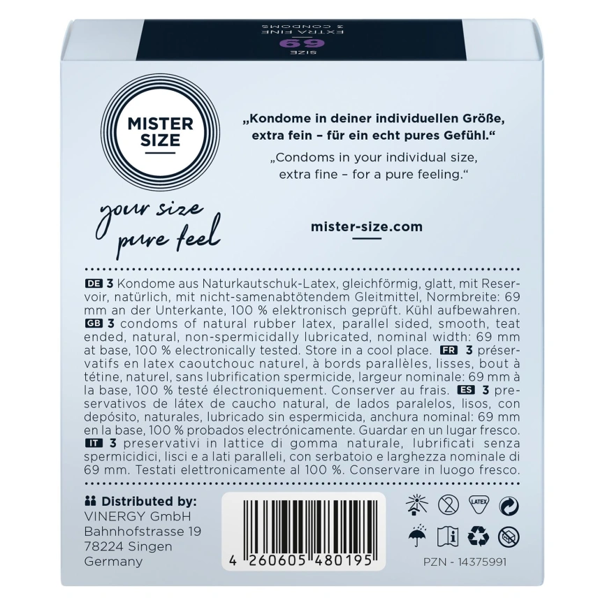 Распродажа!!! Презервативы Mister Size - pure feel - 69 (3 condoms) (срок 04.2026) фото 3