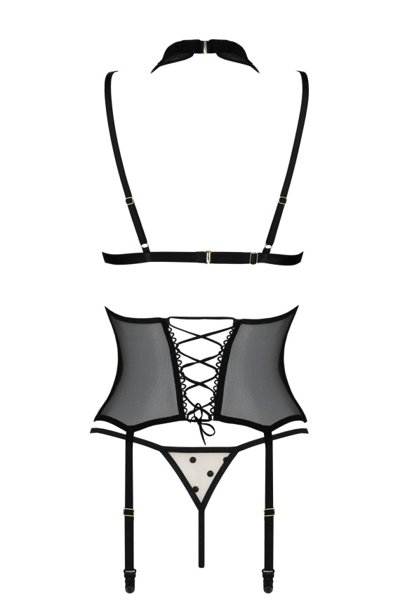 Корсет з відкритими грудьми Passion DOMINICA CORSET L/XL beige, пажі для панчіх, стрінги фото 4