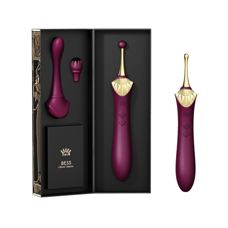 Вагінально-кліторальний вібратор Zalo — Bess Velvet Purple, мультифункціональний із насадками фото 9