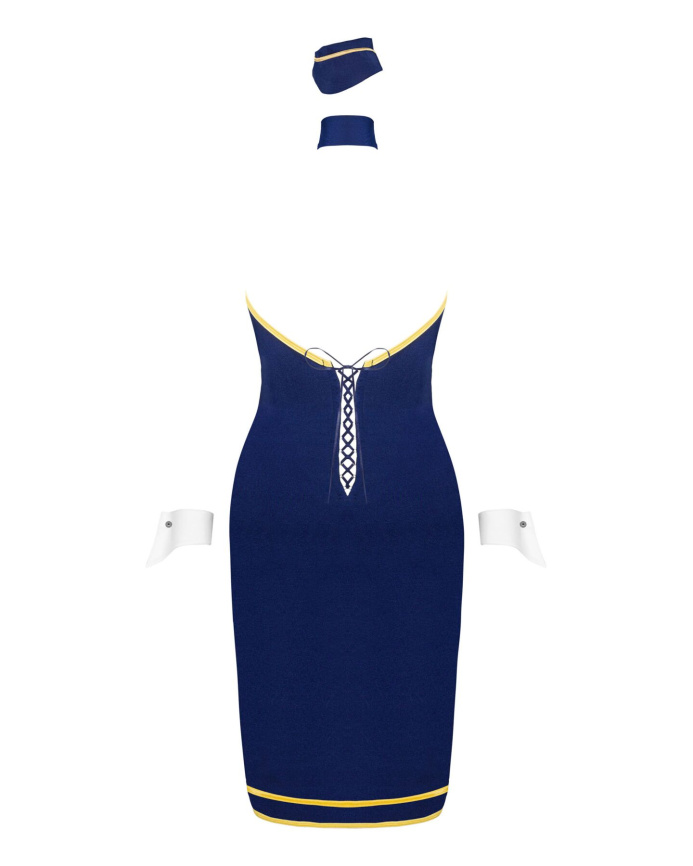 Еротичний костюм стюардеси Obsessive Stewardess uniform XS/S, blue, сукня, пілотка, шарф, манжети фото 4