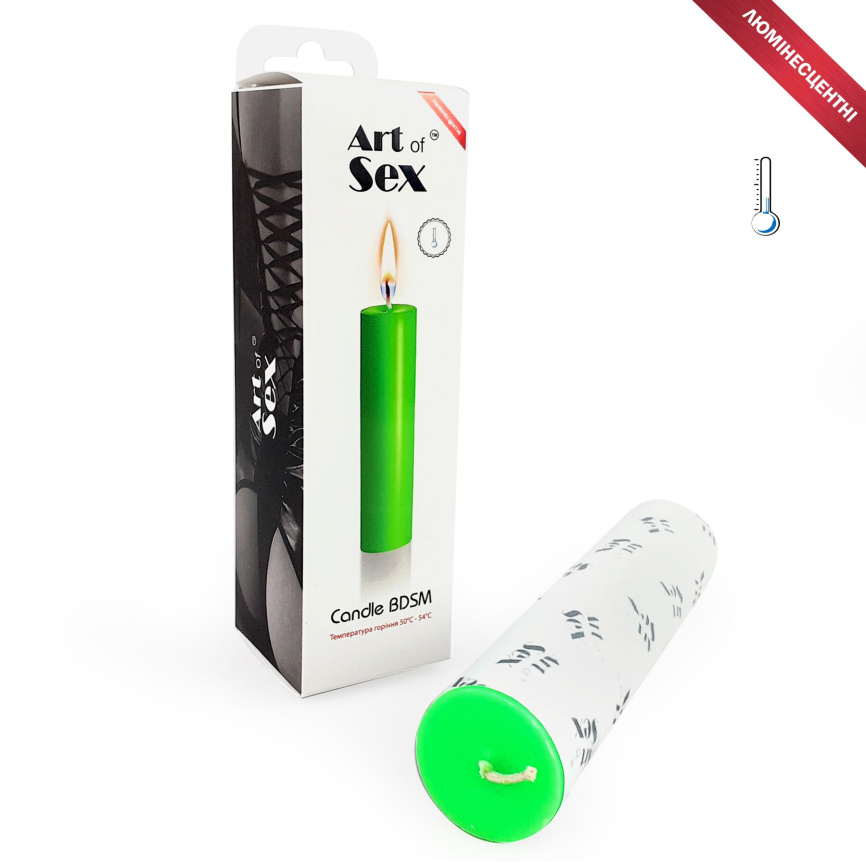 Зелена воскова свічка Art of Sex size M 15 см низькотемпературна, люмінесцентна фото 2
