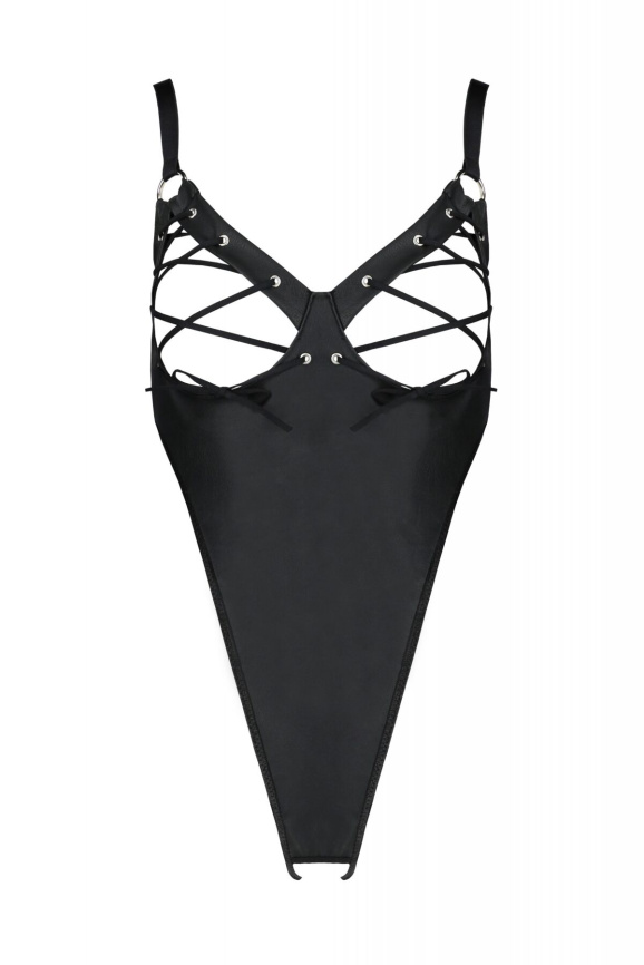 Боді з екошкіри Passion CELINE BODY 6XL/7XL black, з доступом, відкритий фото 3