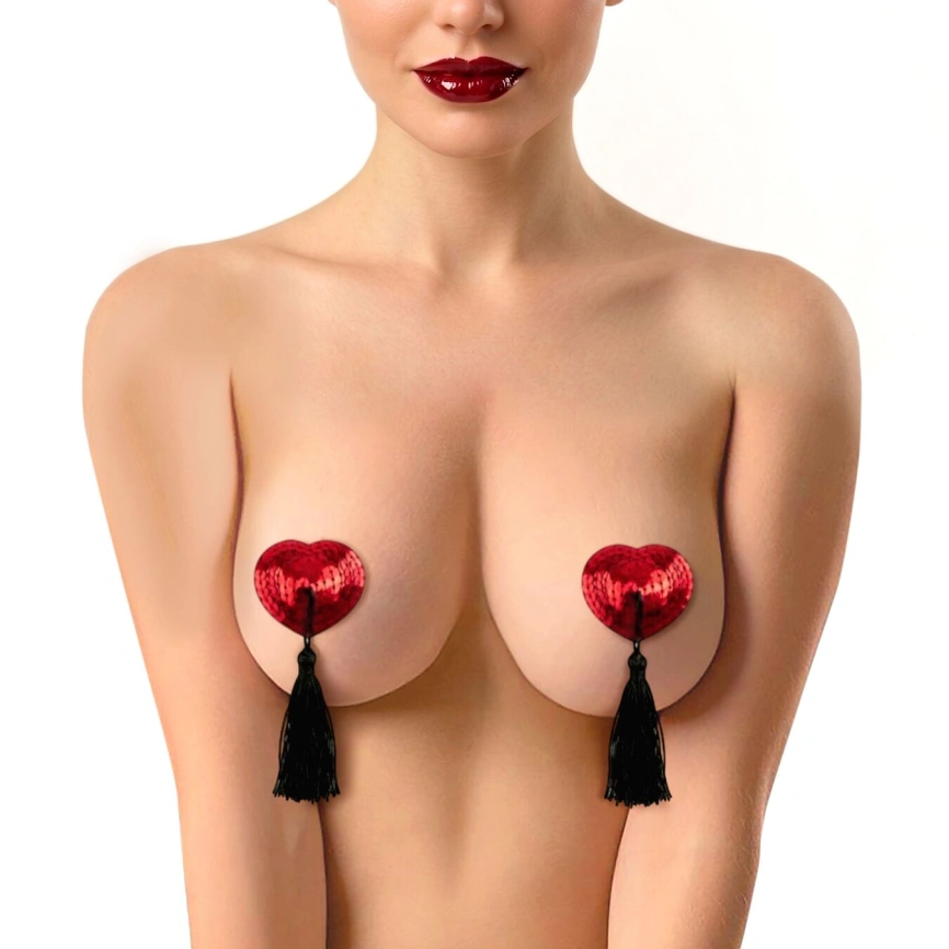 Пестис-сердечки с кисточками Art of Sex - Sparkling Hearts, красный фото 1