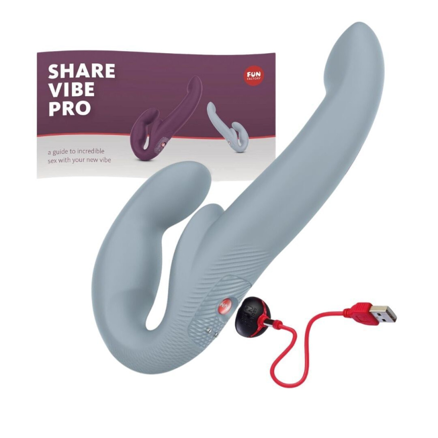 Безремінний страпон з вібрацією Fun Factory SHARE VIBE PRO cool grey (м'яте паковання!!!) фото 6