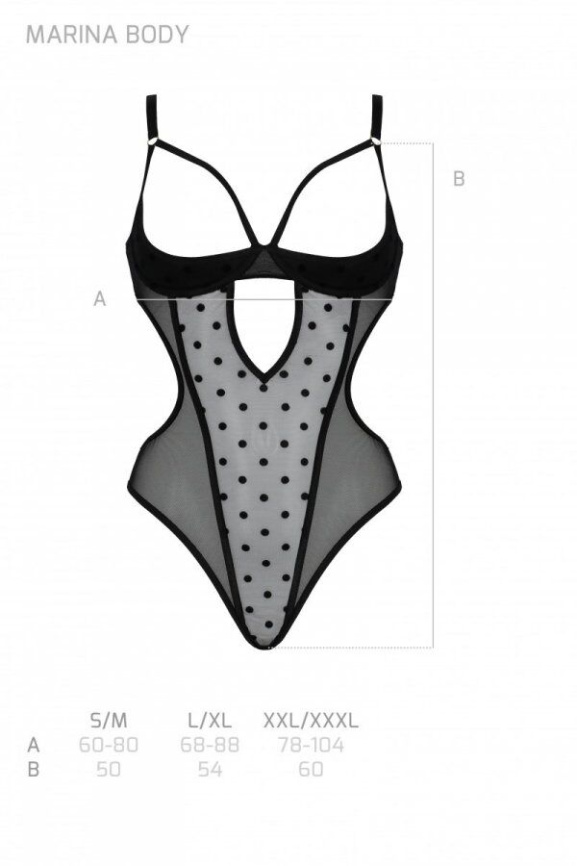Еротичне боді Passion MARINA BODY, L/XL, black, з відкритими чашками фото 5