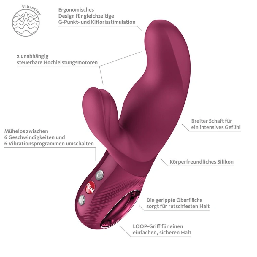 Вибратор-кролик Fun Factory MISS BI Wine Red, 2 независимых мотора, диаметр 4,2 см фото 8