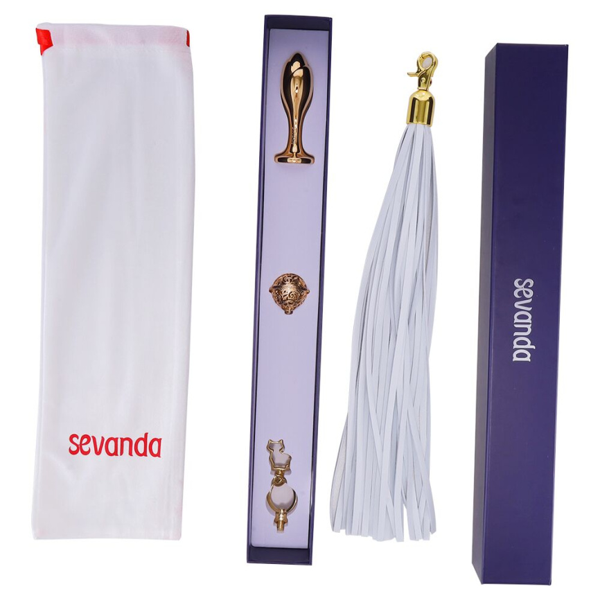 Анальна пробка з флогером LOCKINK SEVANDA White Pony-Tail Anal Rose-shape Plug фото 8