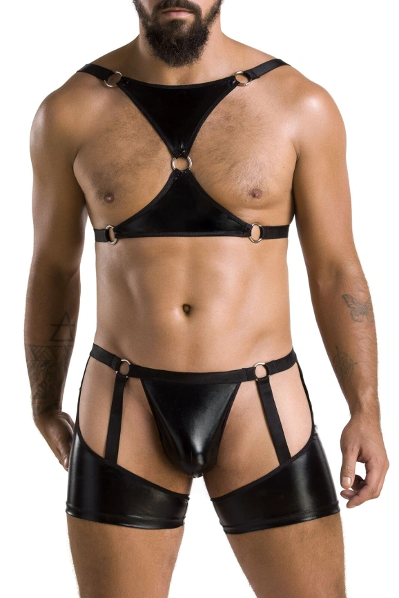 Комплект эротического мужского белья Passion 047 SET JOHN L/XL Black, трусы, портупея фото 1