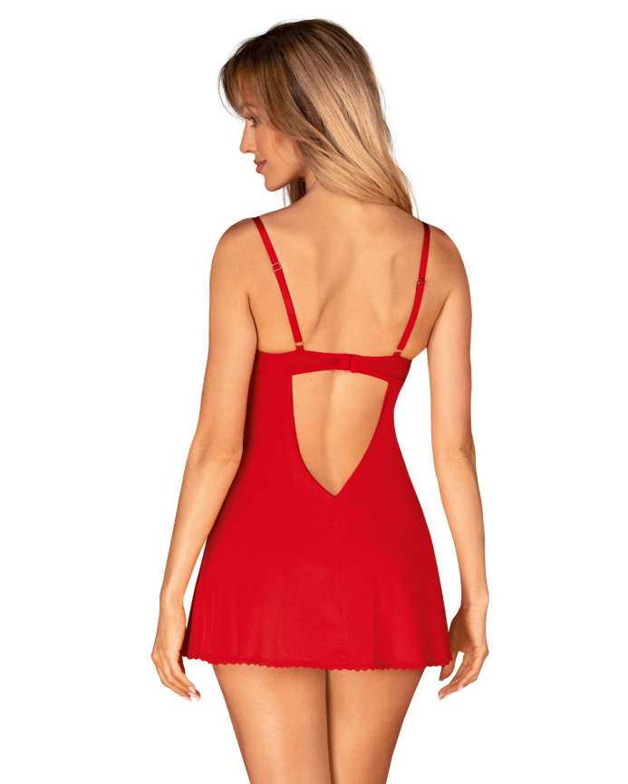 Пеньюар Obsessive Ingridia chemise & thong XS/S, червоний, сорочка, стрінги фото 2