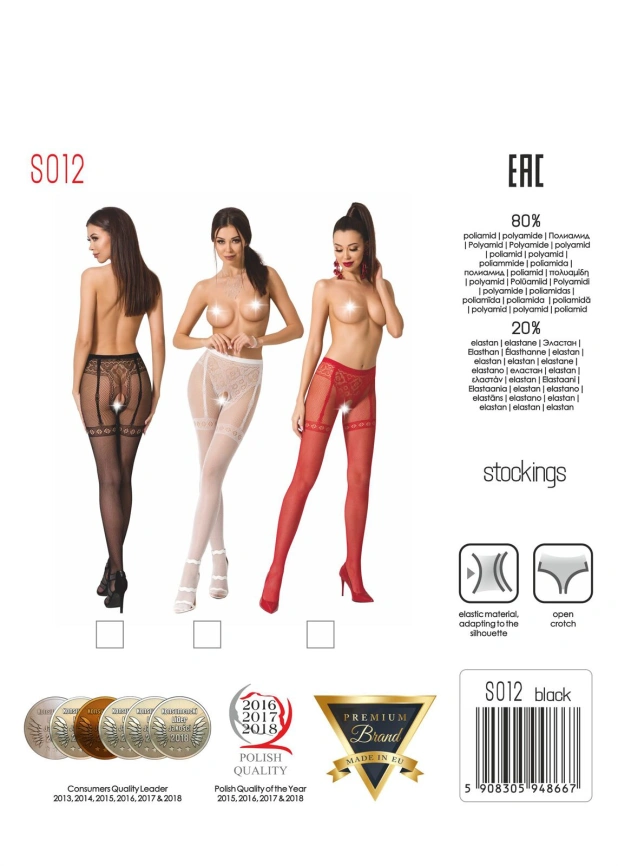 Колготки-бодистокинги Passion S012 One Size, Red, имитация чулок, пояса и кружевных трусиков фото 5