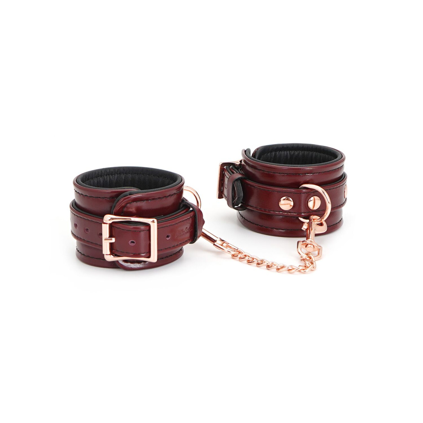 Шкіряні наручники Liebe Seele Wine Red Wrist Cuffs, знімний ланцюжок-кріплення фото 1