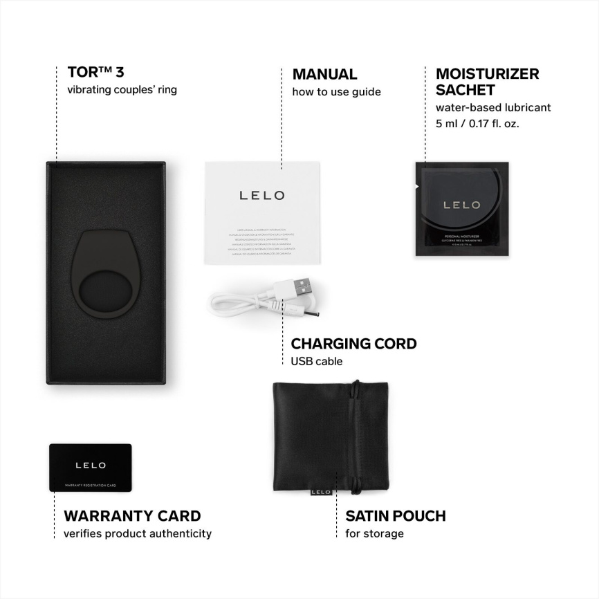 Ерекційне кільце з вібрацією LELO Tor 3 Black, керування зі смартфона фото 4