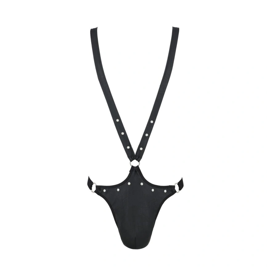 Мужское боди с люверсами Passion 028 HARRY S/M Black, экокожа, на лямках фото 11