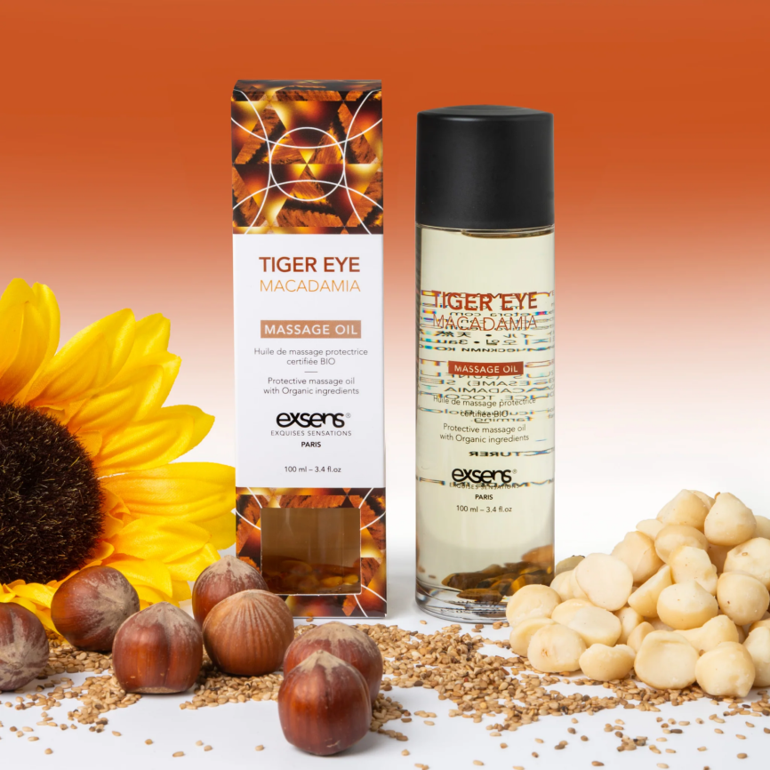 Масажна олія EXSENS Tiger Eye Macadamia (захист з тигровим оком) 100мл, натуральна фото 5