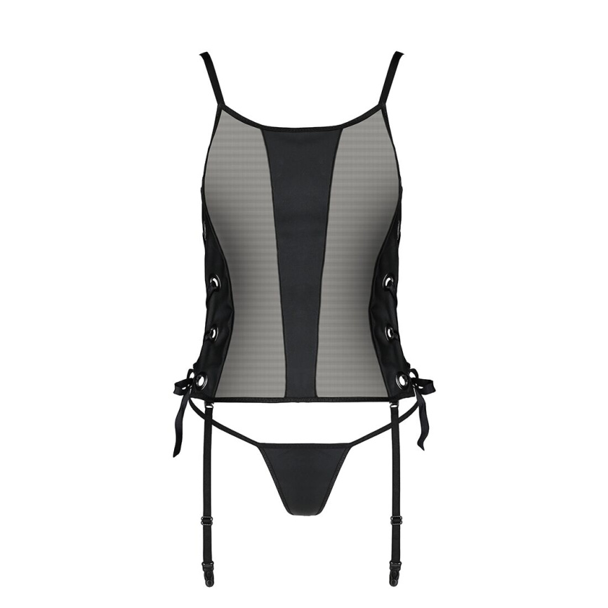 Сітчастий корсет з люверсами та знімними пажами Passion MALWIA CORSET L/XL black, екошкіра, стрінги фото 5