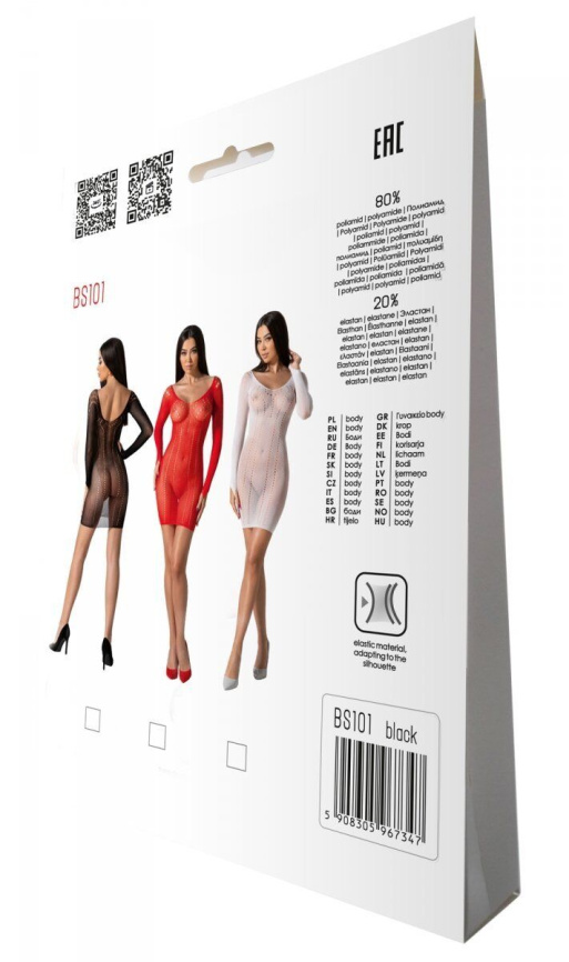 Напівпрозора мінісукня Passion BS101 One Size, black, рукави-мітенки фото 7
