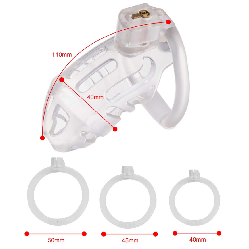 Клітка для пеніса LOCKINK SEVANDA Plastic Penis Chastity Cage, прозора, 3 кільця різних розмірів фото 9