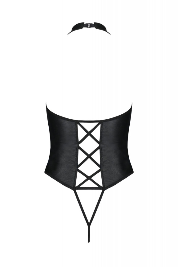 Боді з екошкіри Passion NANCY BODY 4XL/5XL black, з імітацією шнурівки та відкритим доступом фото 4