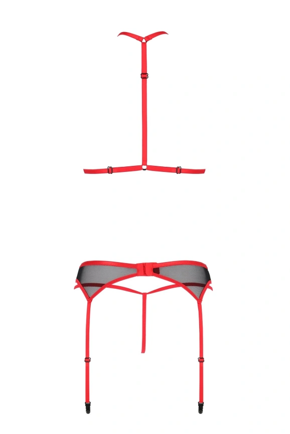 Комплект белья Passion SATARA SET XXL/XXXL red, топ, пояс для чулок, стринги фото 4