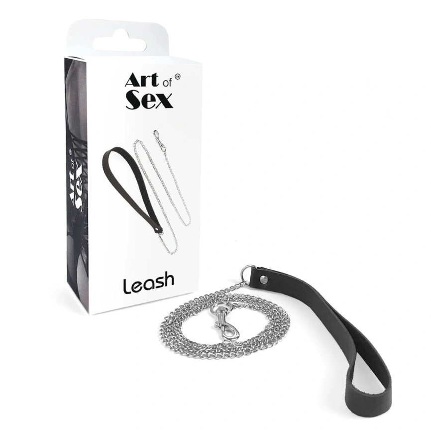 Поводок на цепочке из натуральной кожи Art of Sex - Leash, цвет Черный фото 4