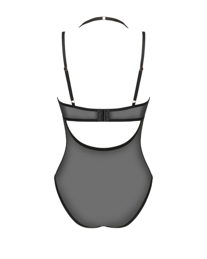 Прозрачное боди Obsessive Selinne teddy M/L Black, мелкая сетка, двойные бретели фото 4