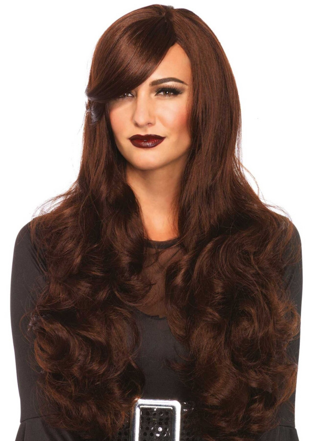 Хвиляста перука з косим чубчиком Leg Avenue Long Wavy Wig 68 см, коричнева фото 1